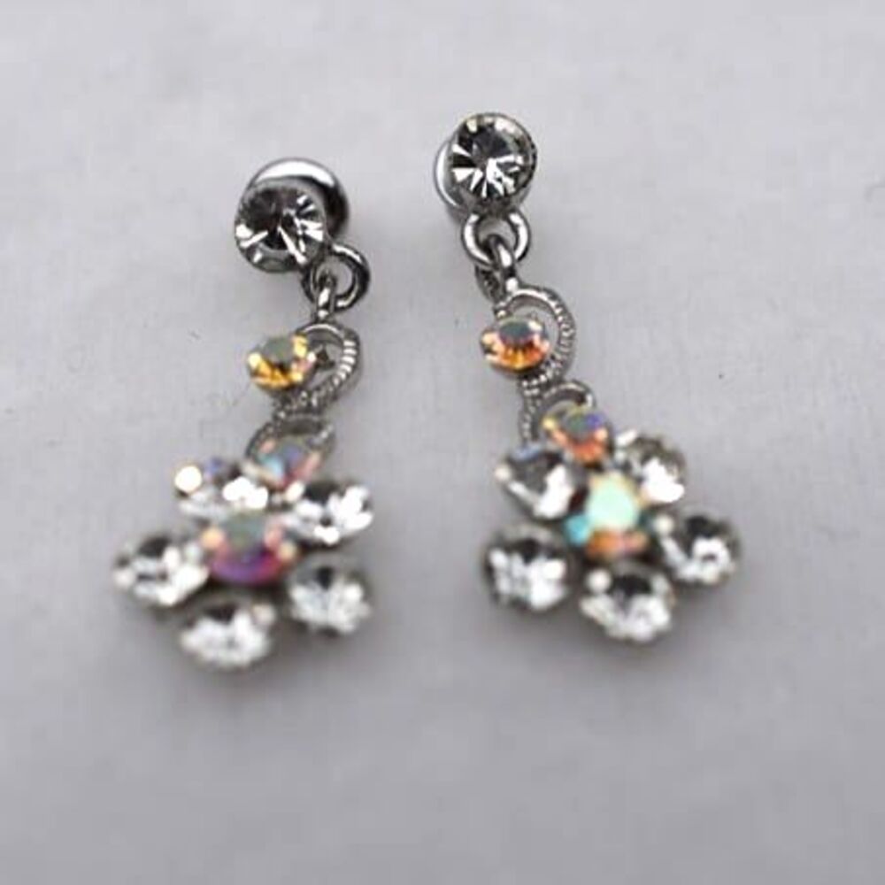 Vintage Art Deco Aurora Crystals Silver Tone Victorian Post Earrings